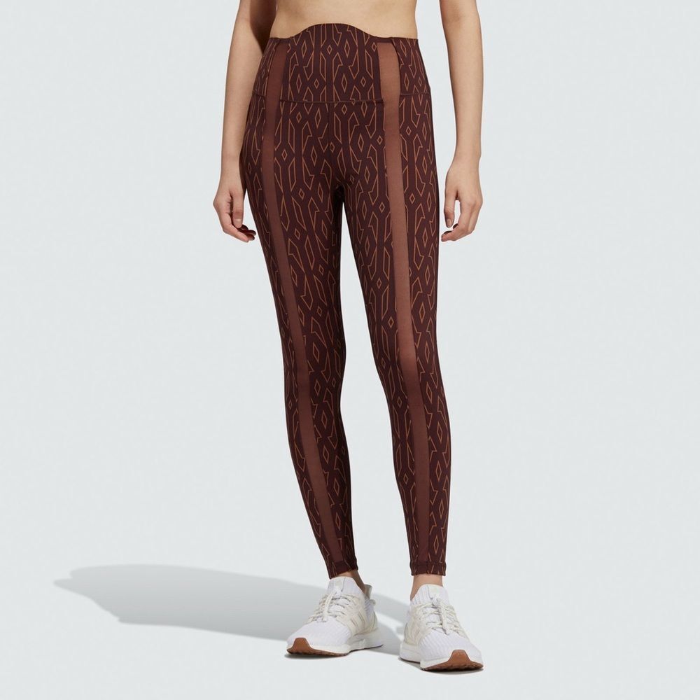 Adidas x Ivy Park Icy Park Monogram Sheer Panel Tights in Wild Brown